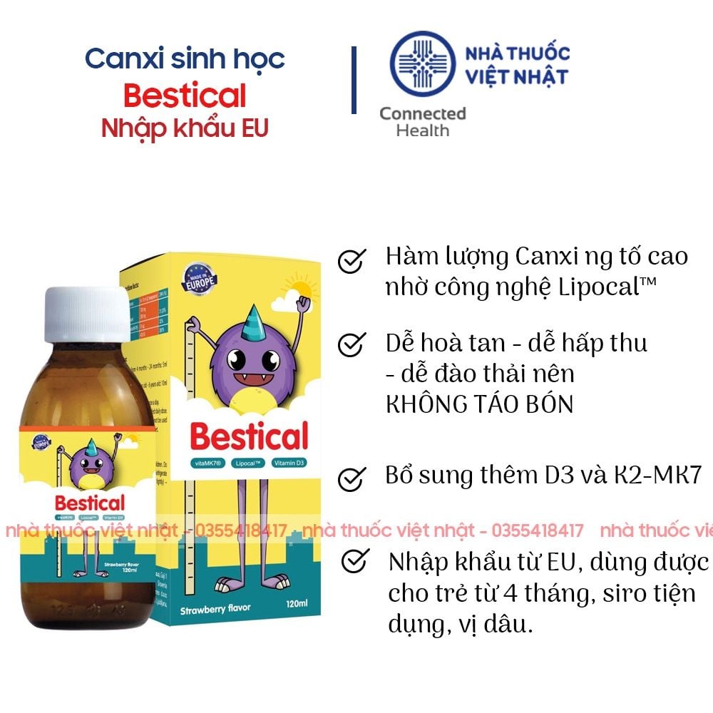Canxi sinh học Bestical bổ sung canxi, vitamin D3 và vitamin K2MK7