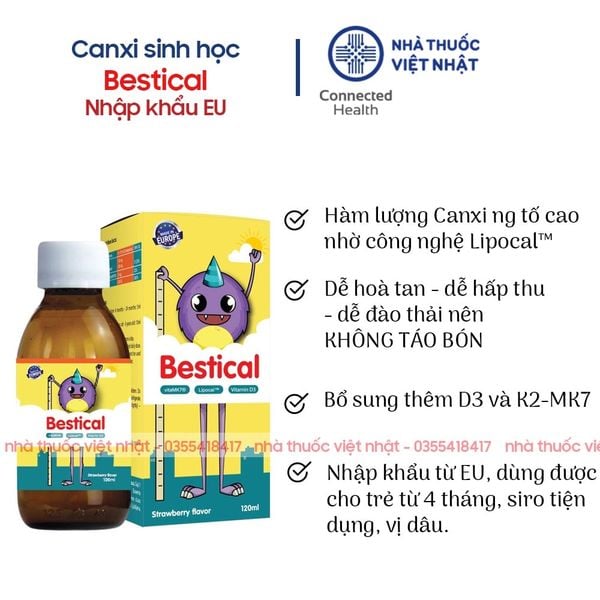 nhathuocvietnhat.vn-Canxi sinh học Bestical bổ sung canxi, vitamin D3 và vitamin K2MK7