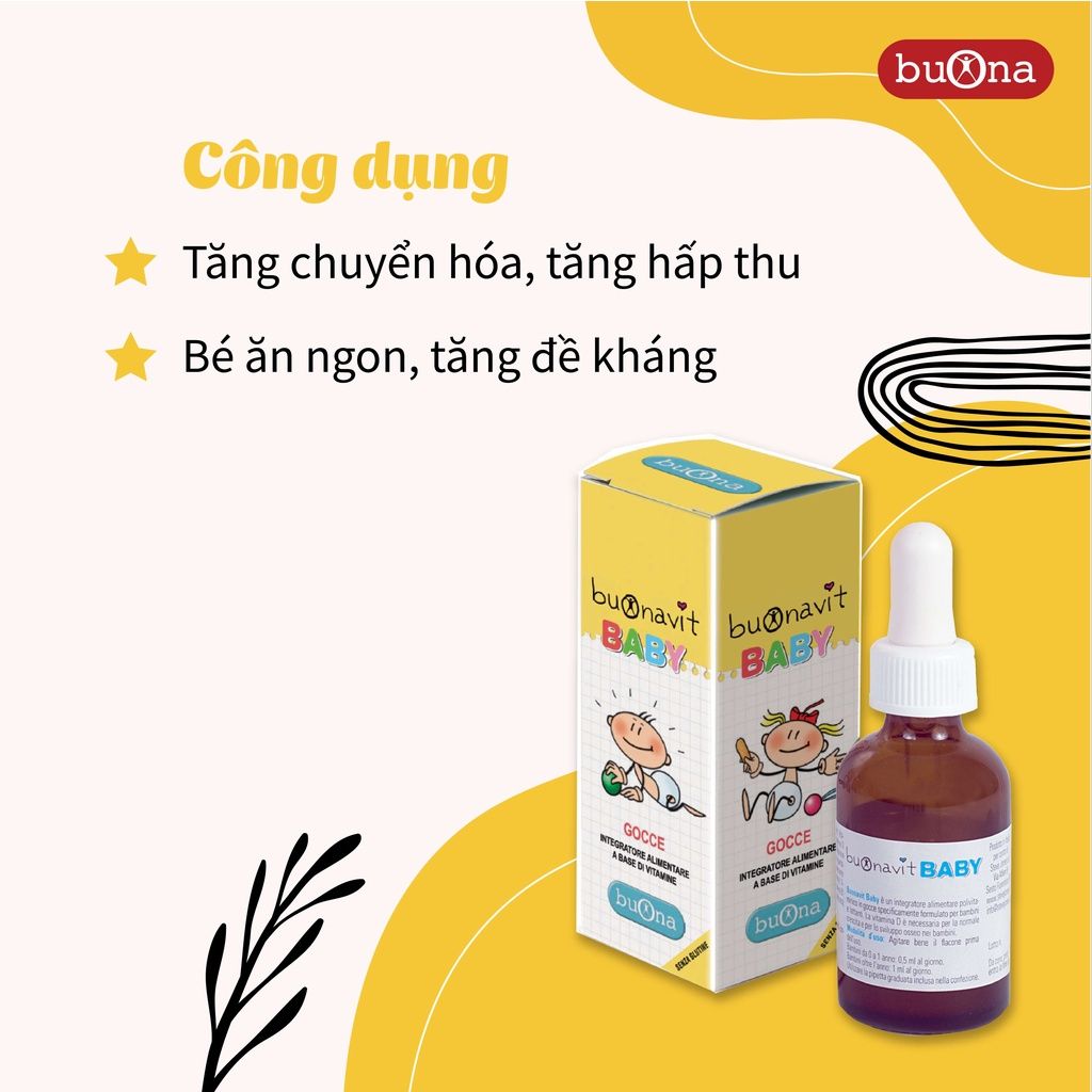 Buonavit Baby, vitamin tổng hợp dạng nhỏ giọt cho trẻ từ 0 tháng tuổi, mẫu mới, lọ 20ml