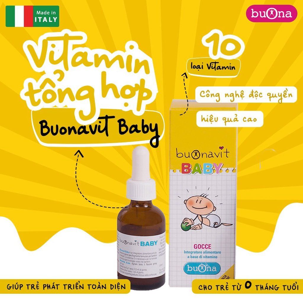 Buonavit Baby, vitamin tổng hợp dạng nhỏ giọt cho trẻ từ 0 tháng tuổi, mẫu mới, lọ 20ml