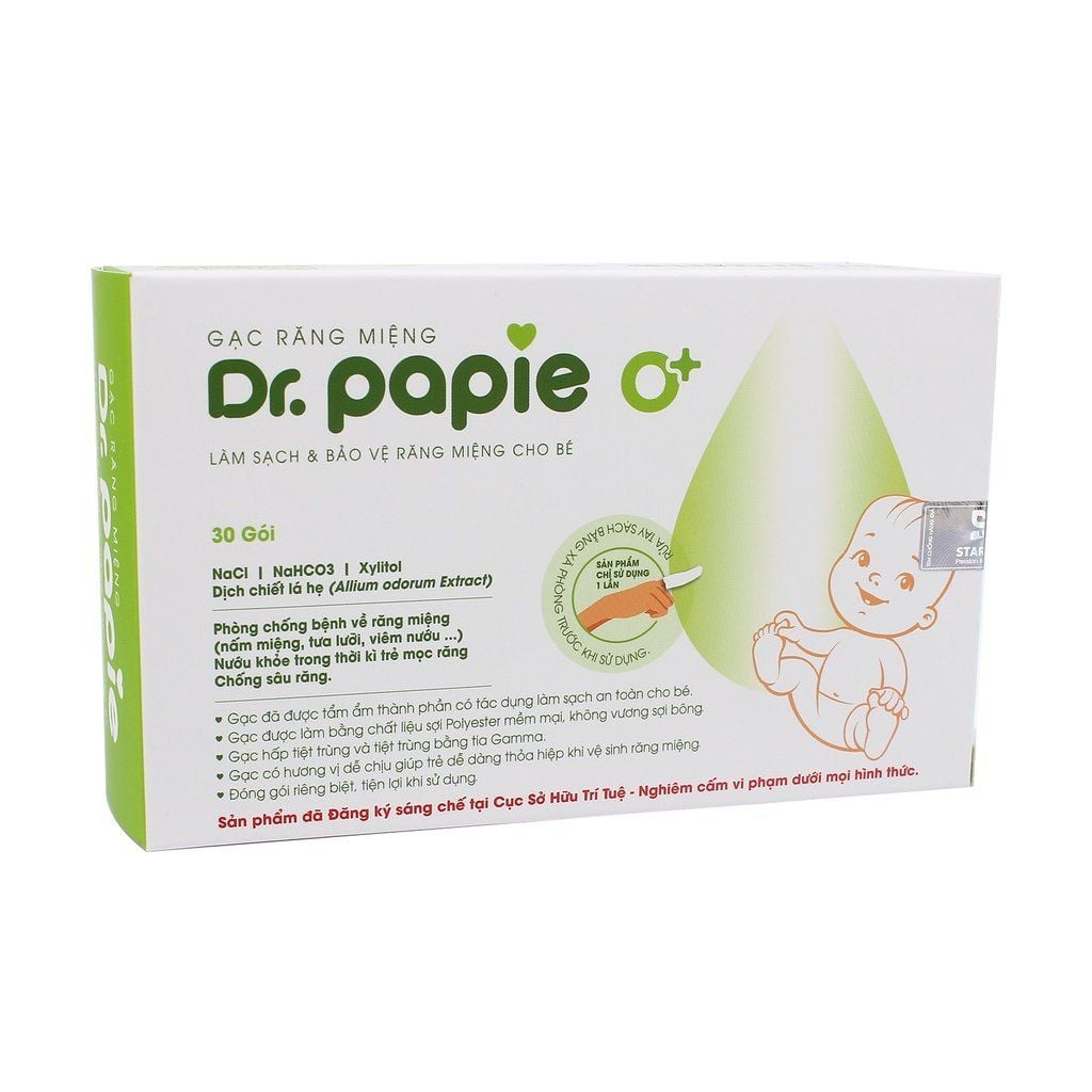 Gạc rơ lưỡi Dr. Papie giúp sạch lưỡi, nướu, răng hộp 30 gói