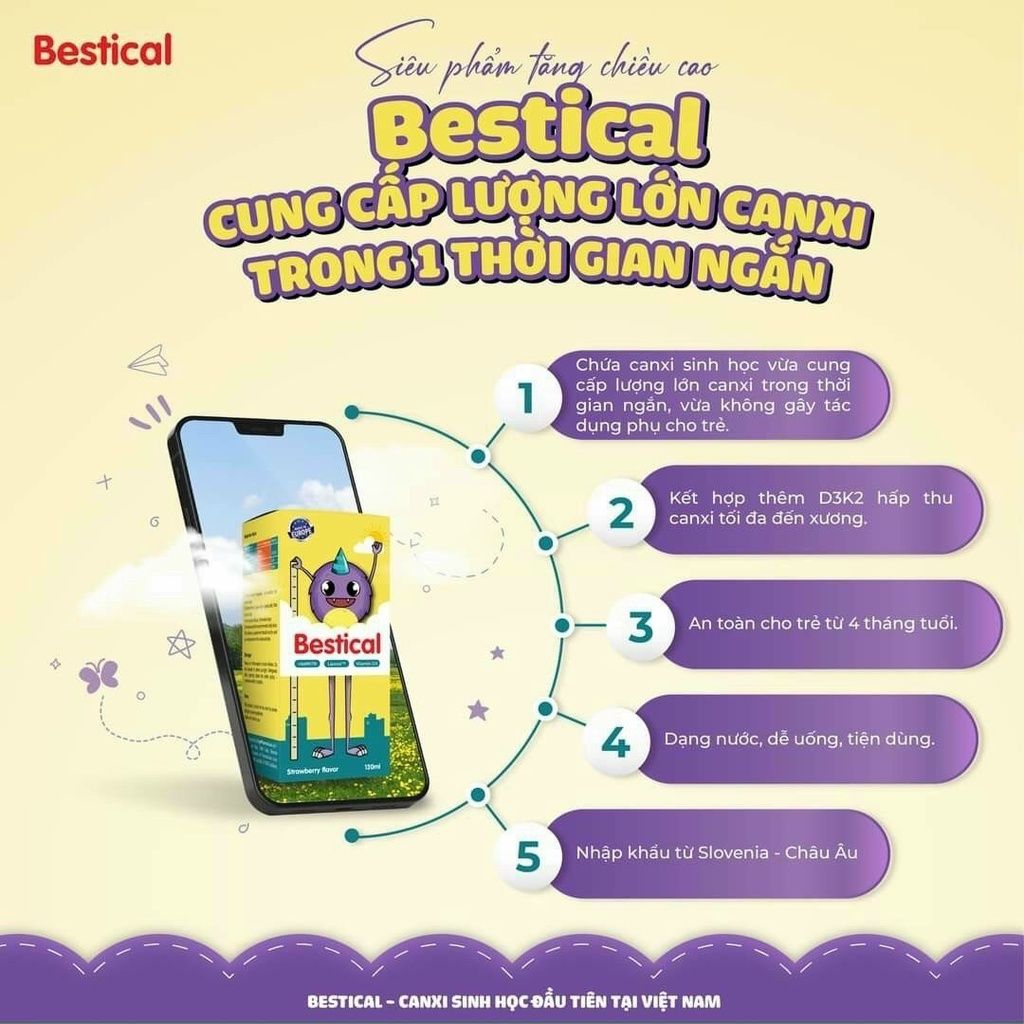 Canxi sinh học Bestical bổ sung canxi, vitamin D3 và vitamin K2MK7