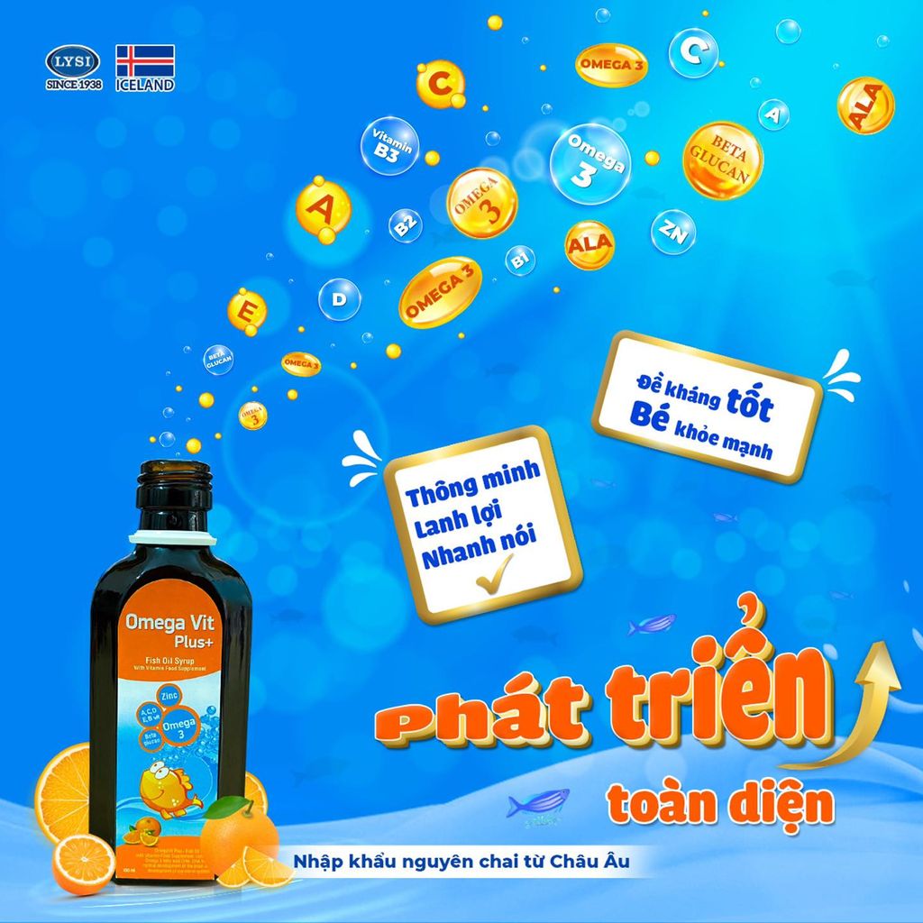 Omega Vit Plus Hỗ Trợ Bổ Sung Omega 3, DHA, Vitamin, Khoáng Chất Cho Trẻ Thông Minh, Phát Triển Toàn Diện Chai 100ml