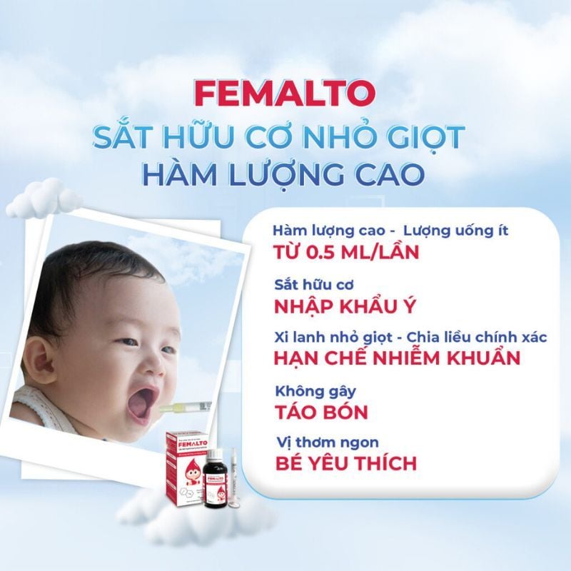 Femalto sắt nhỏ giọt cho bé - Giải pháp bổ sung sắt hiệu quả, an toàn cho bé từ 0 tháng tuổi (chai 15ml)