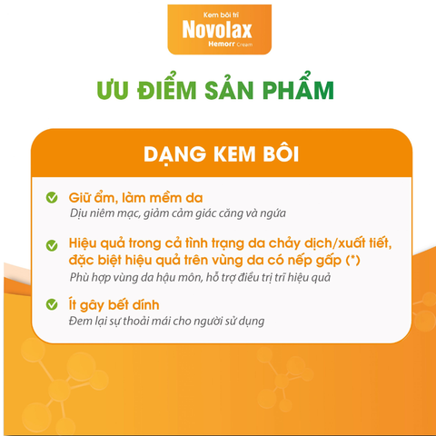 Kem bôi trĩ Novolax Hemorr Cream – Giảm đau, ngứa rát hậu môn, hỗ trợ co hồi búi trĩ