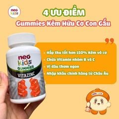 Kẹo dẻo Neo Kids Gummies VitaZinC Bổ Sung Kẽm Hữu Cơ  Và Vitamin Cho Bé Khoẻ Mạnh Toàn Diện, Lọ 60 Viên