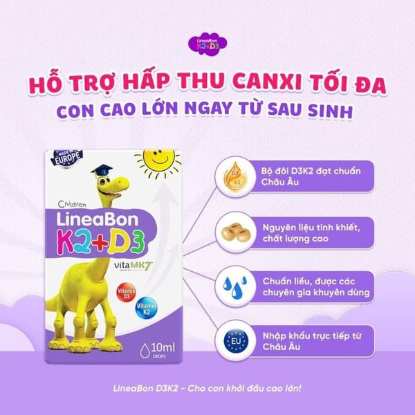 nhathuocvietnhat.vn- LineaBon D3K2, giúp hỗ trợ hấp thu canxi, phát triển xương và răng, 10ml