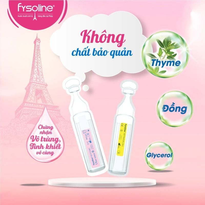 Nước muối sinh lý Fysoline hồng vệ sinh tai, mũi, mắt hằng ngày cho trẻ sơ sinh và trẻ nhỏ, hộp 40 ống x 5ml