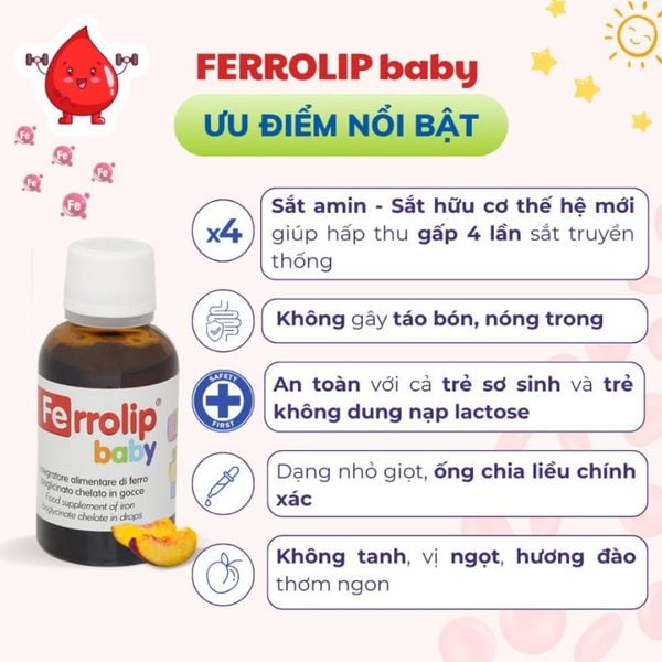 nhathuocvietnhat.vn- Sắt hữu cơ Ferrolip Baby - Hỗ trợ giảm nguy cơ thiếu máu, thiếu sắt ở trẻ em với vị đào dễ uống
