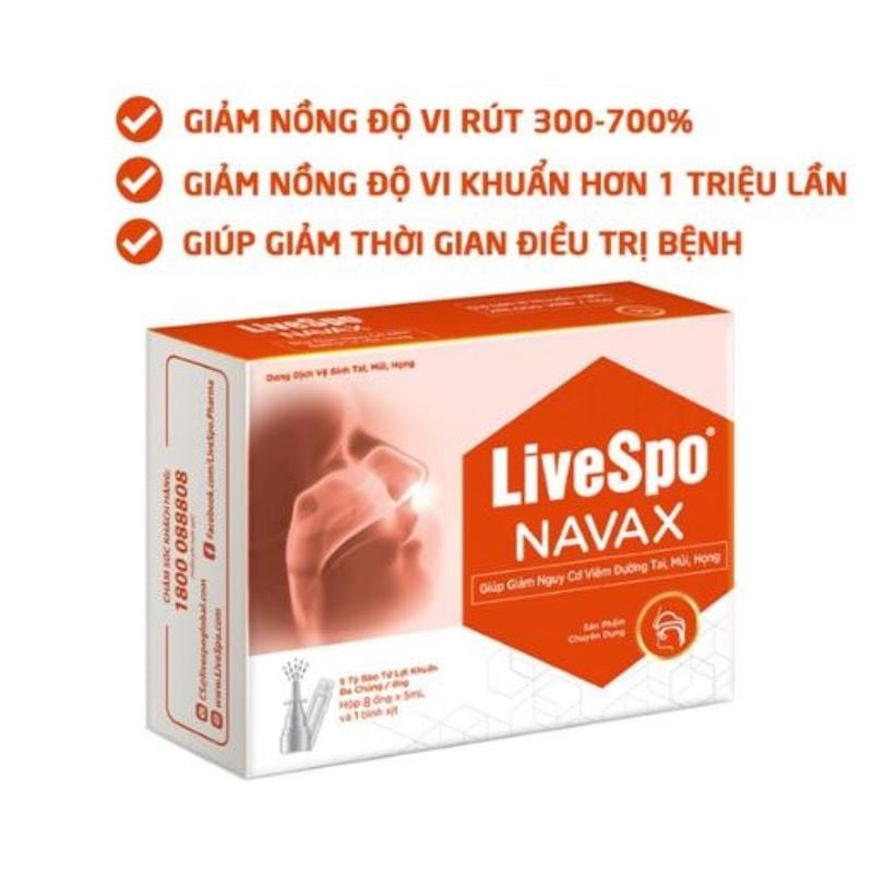 LiveSpo NAVAX màu đỏ, chuyên dụng dạng xịt mũi giúp giảm nguy cơ viêm đường tai, mũi, họng (mẫu mới, hộp 10 ống x 4ml)