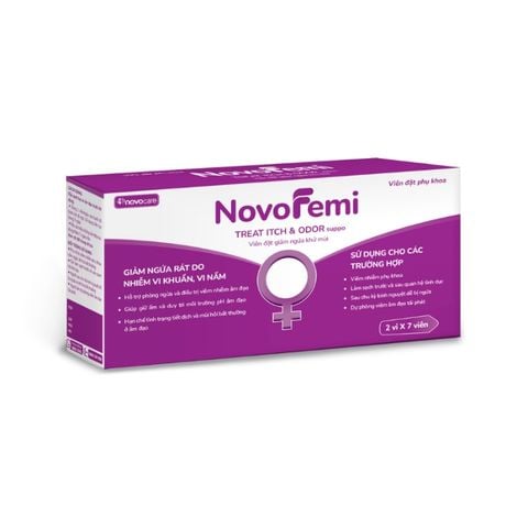 Viên đặt giảm ngứa khử mùi NovoFemi – Treat itch & odor suppo, hộp 2 vỉ x 7 viên