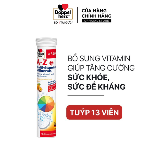 Viên sủi bổ sung vitamin A-Z Multivitamins & Minerals, Doppelherz - Đức, tuýp 13 viên