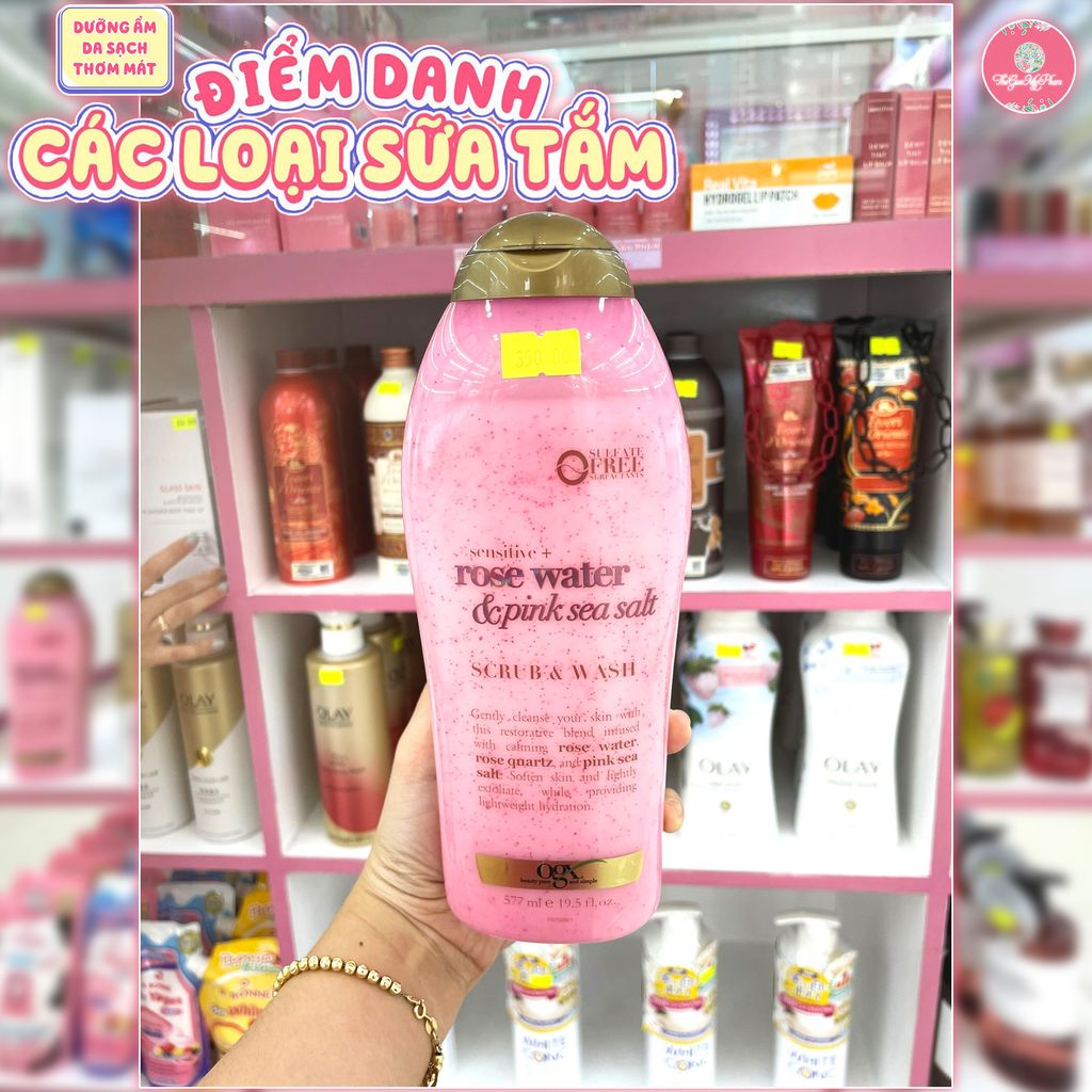 Sữa Tắm OGX Sensitive Rose Water Pink Sea Salt (577ml)
