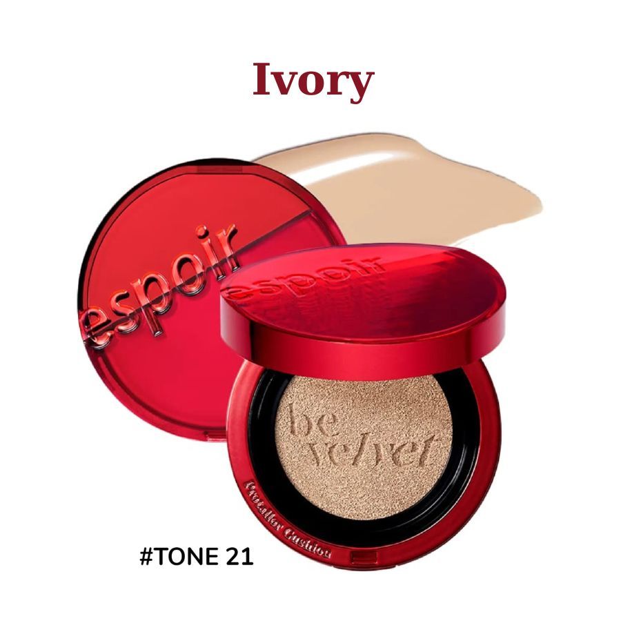 [Kèm Lõi+Túi] Phấn Nước Espoir Pro Tailor Be Velvet Cover Cushion SPF34 PA++#21 Ivory  - Da trung bình sáng