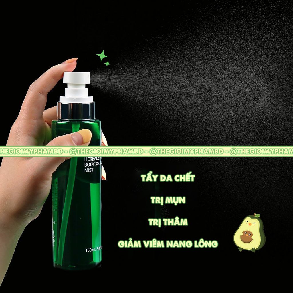 Xịt Trị Mụn, Mờ Thâm, Giảm Viêm Nang Lông Derladie Herbal Extract Body Solution Mist 150ml