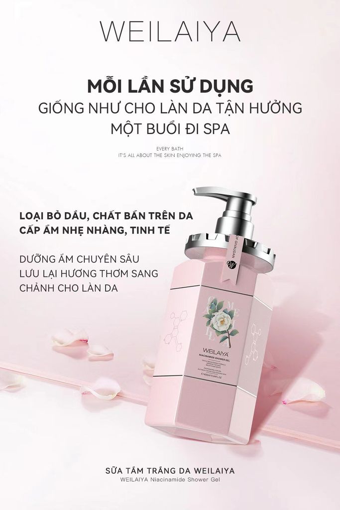 Sữa Tắm Trắng Da Hương Hoa Trà Weilaiya Niacinamide Shower Gel 450ml