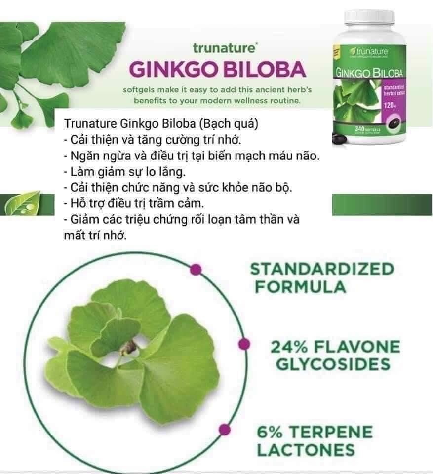 Viên Bổ Não Trunature Ginkgo Biloba 120mg 340 viên Mẫu mới