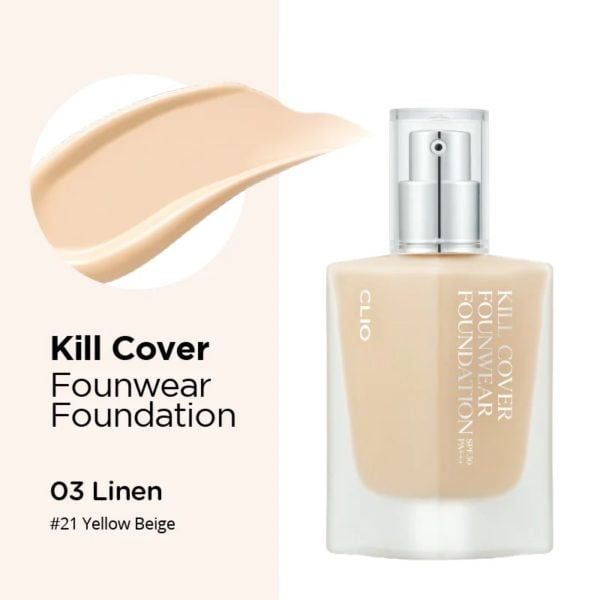 Kem Nền Clio Kill Cover Founwear Foundation SPF30 PA+++ 38g #3-BY Linen - Da Trắng