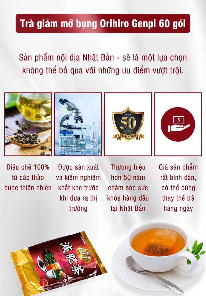 Orihiro - Trà Giảm Mỡ Bụng Genpi 60 Gói