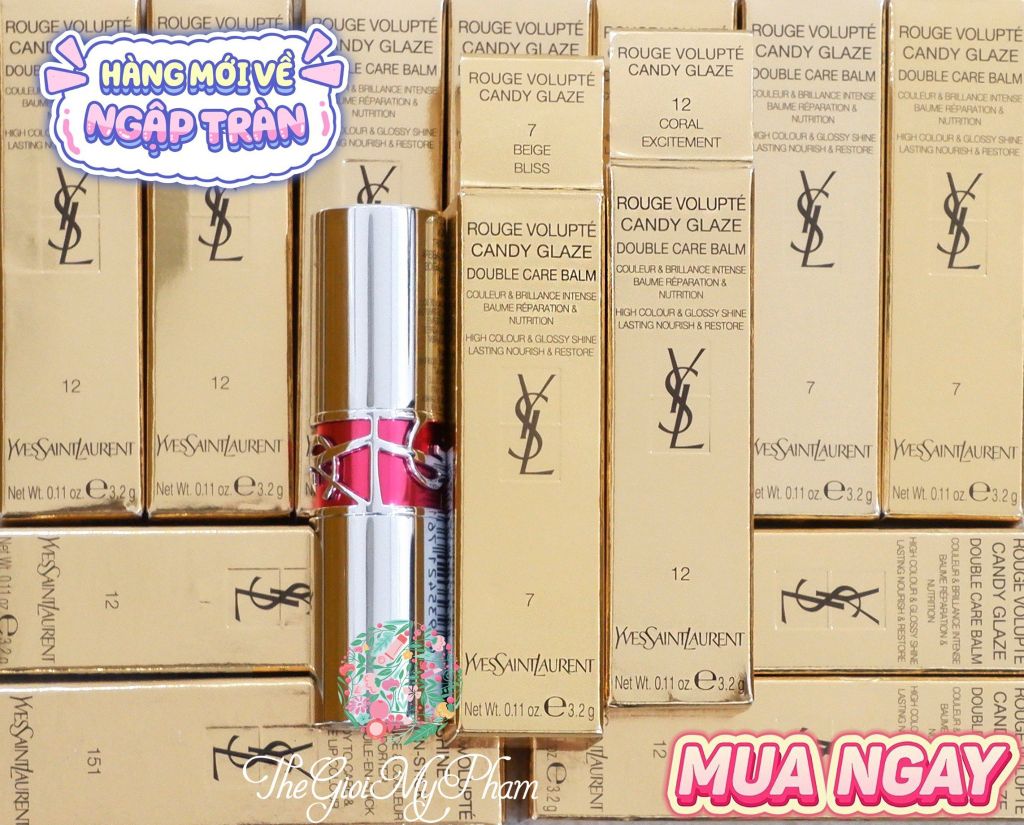 YSL - Son Rouge Volupte Candy Glaze #12 Coral Excitement (Ko Tđ)