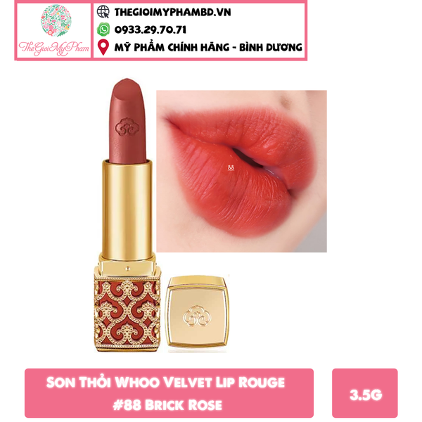 Son Thỏi Whoo Velvet Lip Rouge #88 Brick Rose (Ko Tđ)