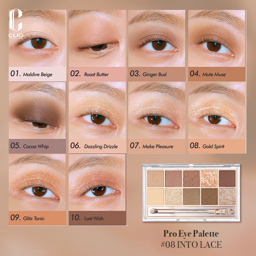 Phấn Mắt Clio Pro Eye Palette 10 Ô #08 Into Lace