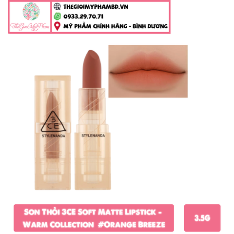 Son Thỏi 3CE Soft Matte Lipstick - Warm Collection 3.5g #Orange Breeze