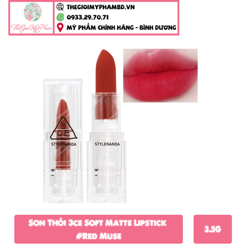 3CE - Soft Matte Lipstick #Red Muse (Ko tđ)