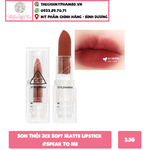 3CE - Soft Matte Lipstick #Speak To Me (Ko tđ)