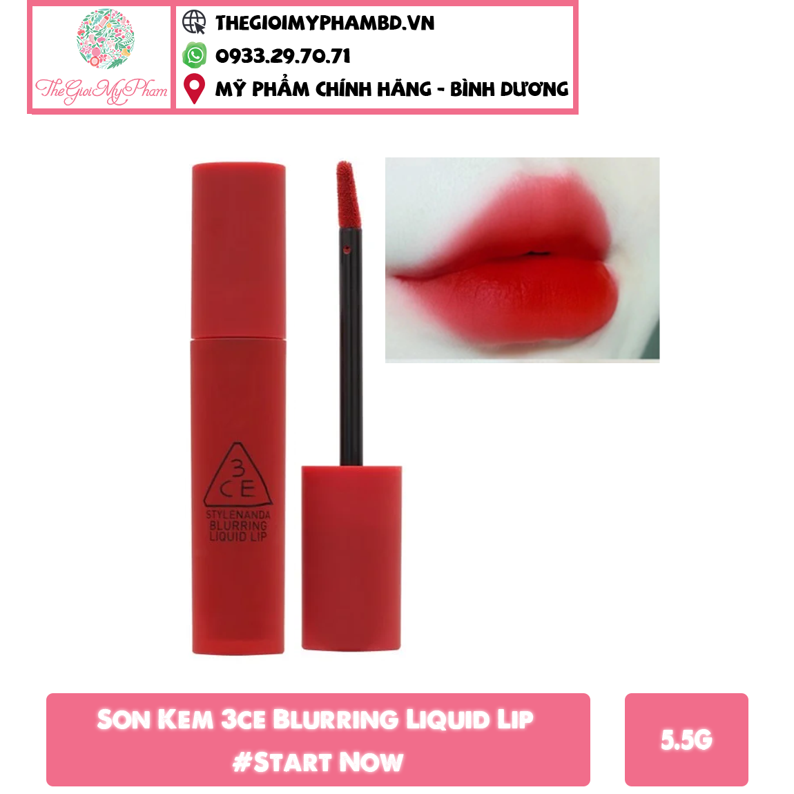 3CE - Son Kem Blurring Liquid Lip #Start Now (Ko tđ)3CE - Son Kem ...