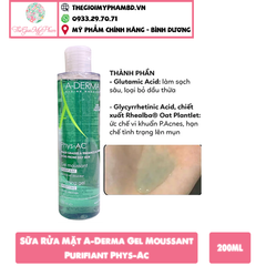 Sữa Rửa Mặt A-Derma Gel Moussant Purifiant Phys-Ac 200ml