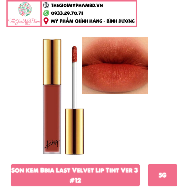 Son kem Bbia Last Velvet Lip Tint Ver 3 #12