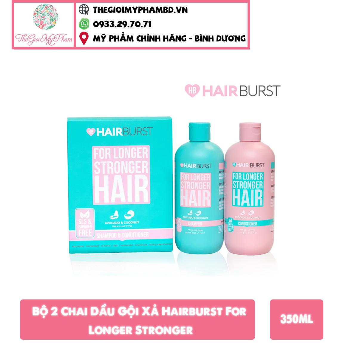 Bộ 2 Chai Dầu Gội Xả Hairburst For Longer Stronger 350ml (Ko tđ)