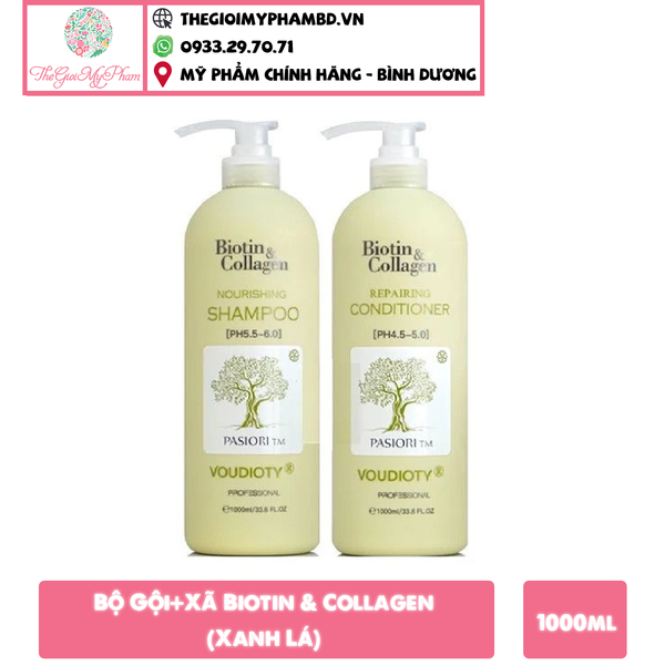 Bộ Gội+Xã Biotin & Collagen 1000ml/Chai (Xanh Lá)