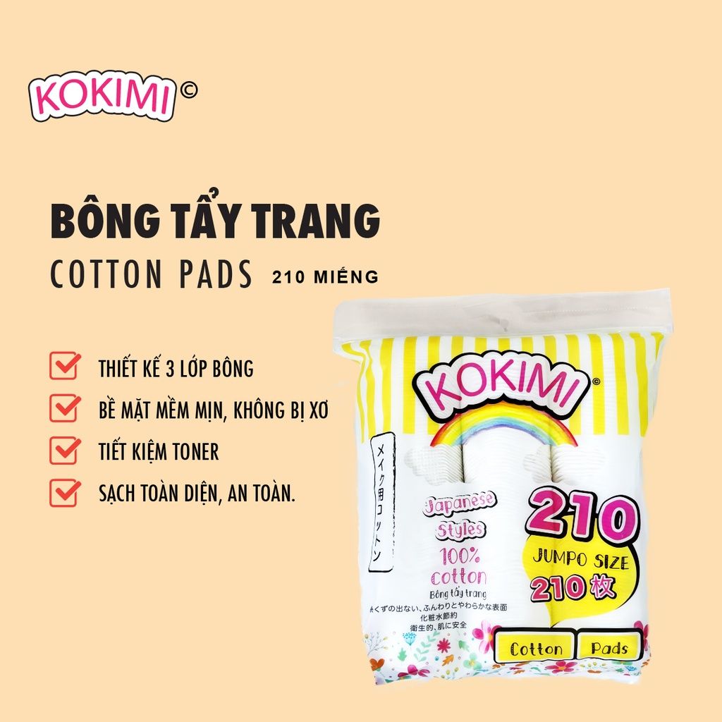 Bông Tẩy Trang Kokimi 210 miếng (Vàng)