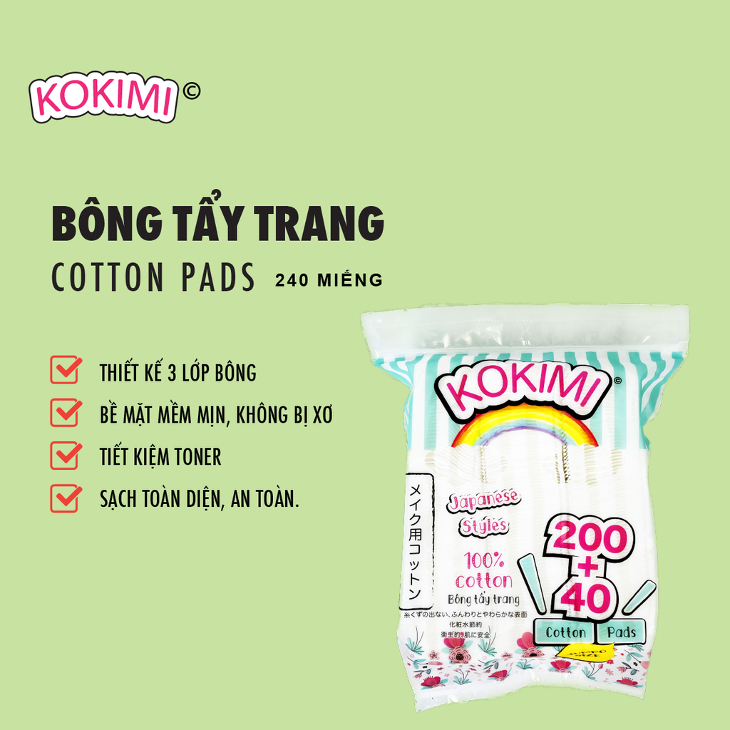 Bông Tẩy Trang Kokimi 240 miếng (Xanh)