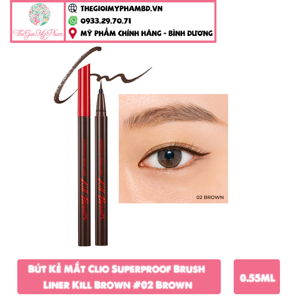 Bút Kẻ Mắt Clio Superproof Brush Liner Kill Brown #02 Brown