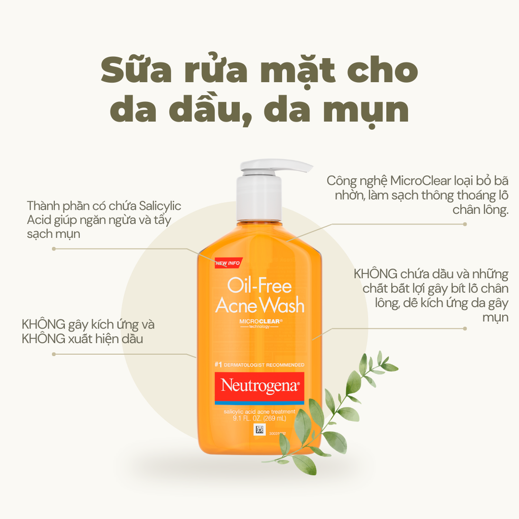 Sữa Rửa Mặt Dạng Gel Neutrogena Oil-Free Acne Wash 269ml