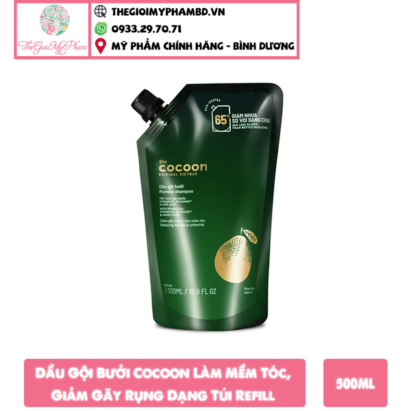 Dầu Gội Bưởi Cocoon Làm Mềm Tóc, Giảm Gãy Rụng Dạng Túi Refill 500ml