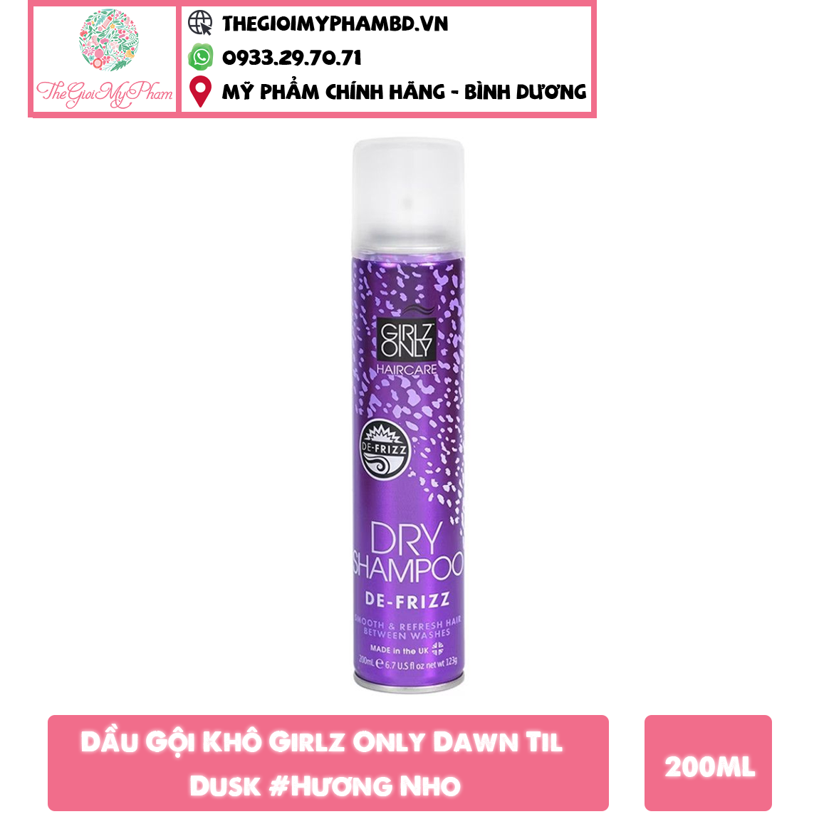 Dầu Gội Khô Girlz Only Dawn De-Frizz 200ml #Tím-Hết Bết Rối