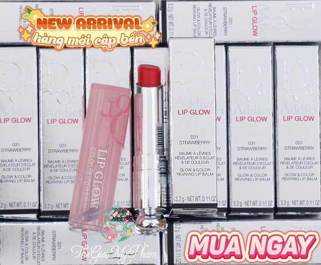 Dior - Son Dưỡng Addict Lip Glow #031 Strawberry (Mẫu Mới Vỏ Xanh) - Ko Tđ