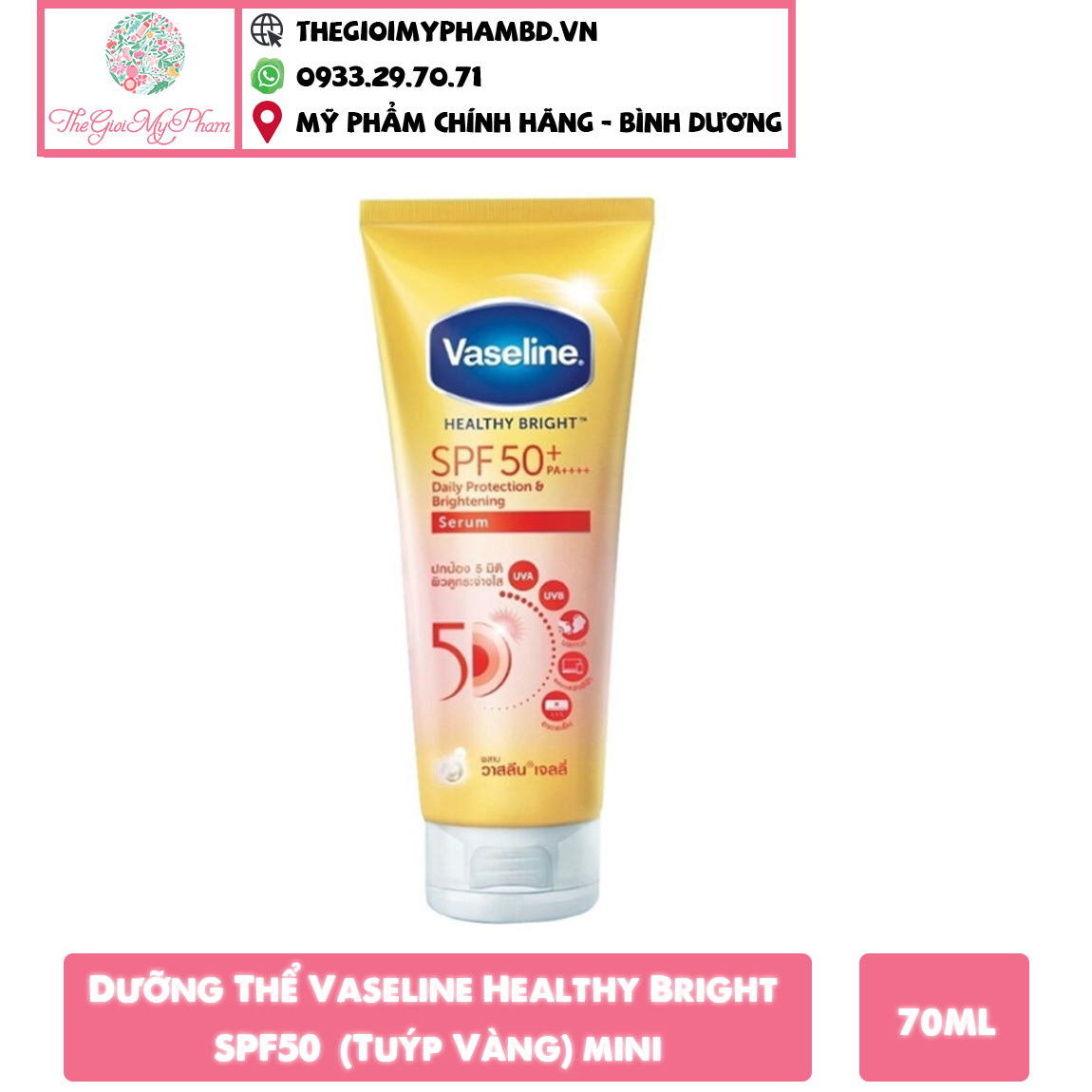 Dưỡng Thể Vaseline Healthy Bright SPF50 70ml (Tuýp Vàng) mini