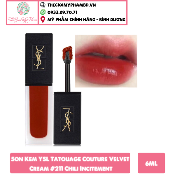 Son Kem YSL Tatouage Couture Velvet Cream #211 Chili Incitement (Ko Tđ)