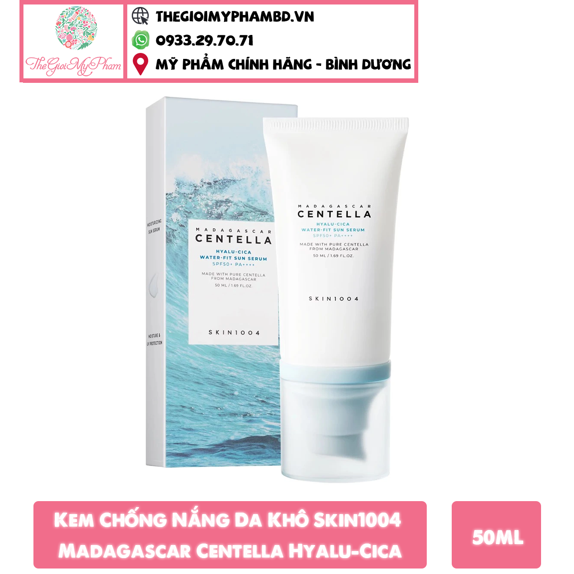 Chống Nắng Skin1004 Madagascar Centella Hyalu-Cica Water-Fit Sun Serum SPF 50+ PA++++ 50ml