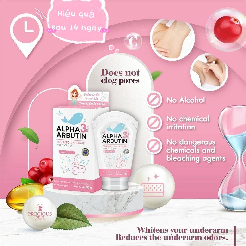 Trị Thâm Nách Alpha Arbutin 3 Plus Organic Underarm Night Cream 50g