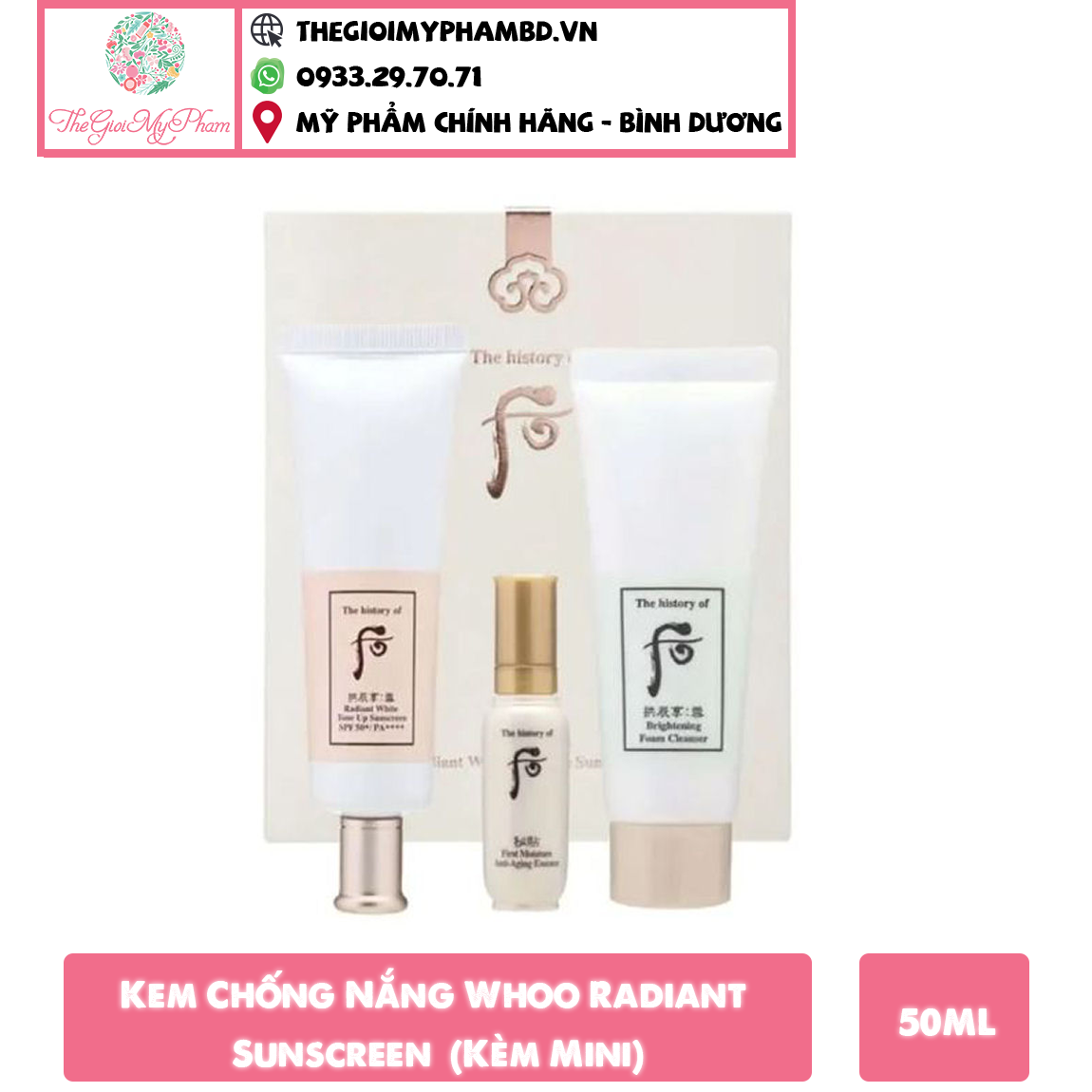 Set Kem Chống Nắng Nâng Tone Whoo Radiant White Tone Up Sunscreen 50ml ( Ko tđ)