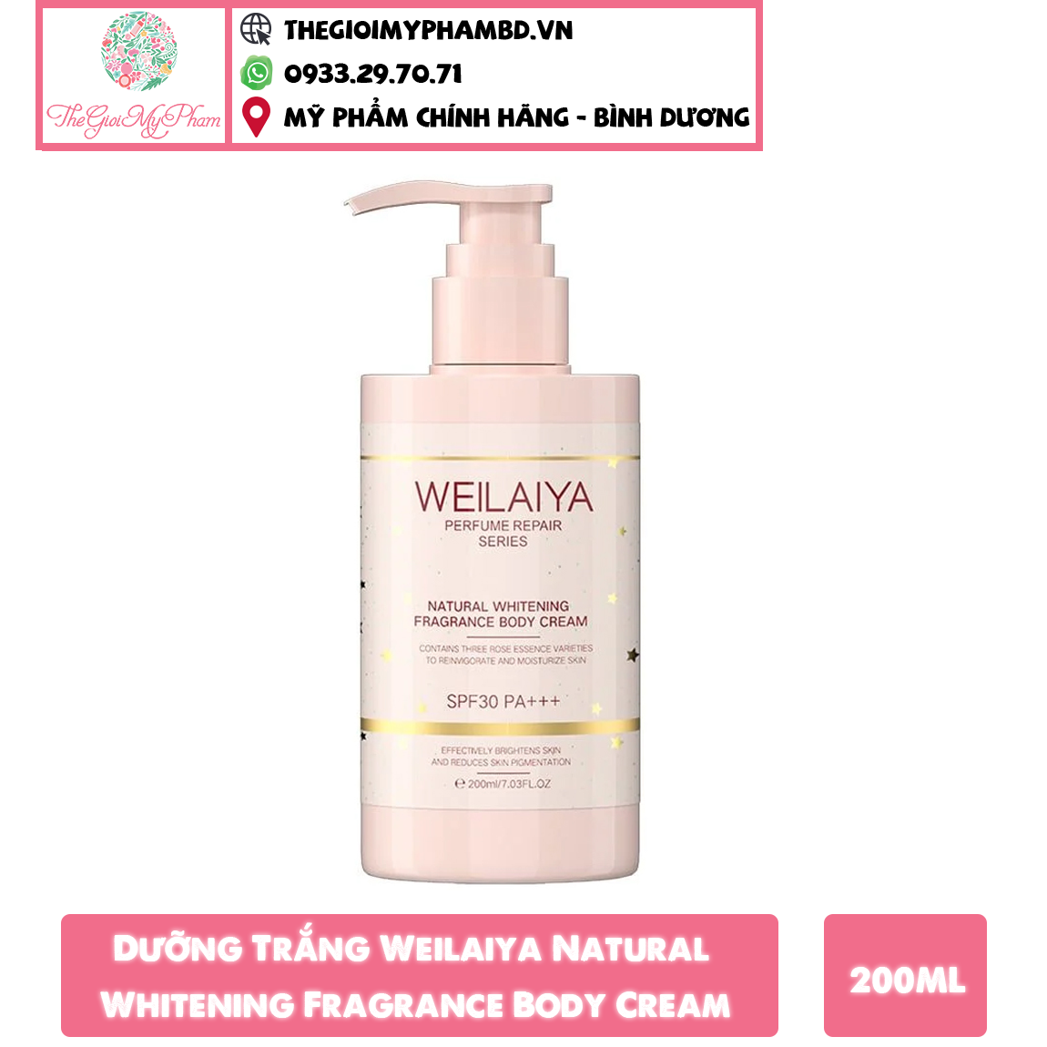 Dưỡng Trắng Nâng Tông Da Weilaiya Natural Whitening Fragrance Body Cream 200ml