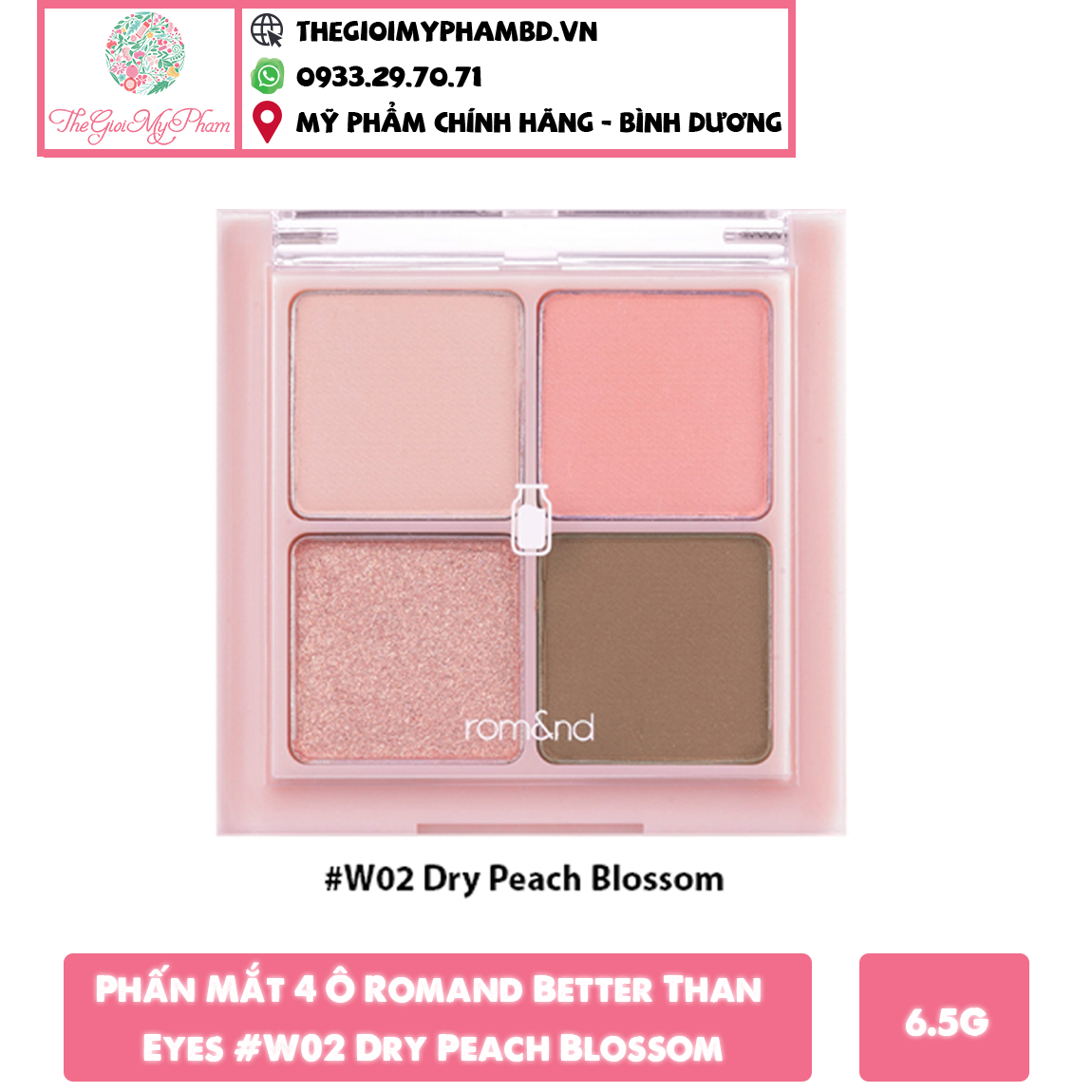 Phấn Mắt 4 Ô Romand Better Than Eyes W02 Dry Peach Blossom