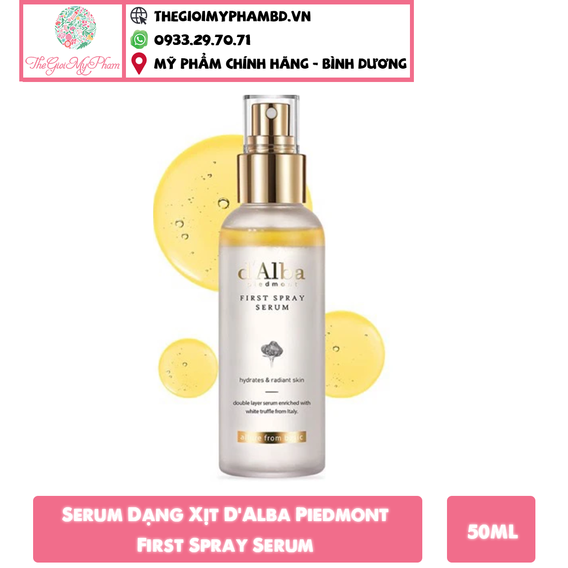 Xịt Dưỡng Căng Bóng Da D'Alba White Truffle First Spray Serum 100ml (Vàng)