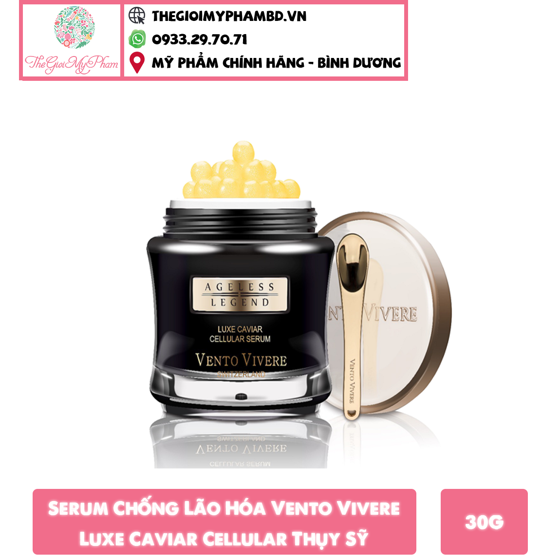 Serum Trứng Cá Tầm Vento Vivere Luxe Caviar Cellular Serum Thụy Sĩ 30g (Ko tđ)